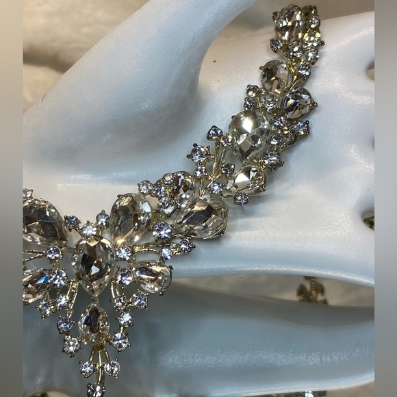 Vintage Rhinestone Bib Necklace Silver Tone 16-18” Multiple Shapes & Size stones - Picture 17 of 17